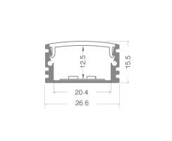 DURALAMP® LED Profil P04B | Aufbau | 3m | 26.6.5x15.5mm | Aluminium | inkl. Abdeckung opal PMMA