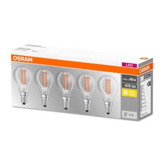 Osram LED Base Classic P Filament 4-40W/827 E14 klar 300° 470lm warmweiß nicht dimmbar 5er Pack