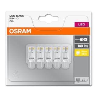 Osram LED Base Classic PIN 0,9-10W/827 G4 klar 300° 100lm warmweiß nicht dimmbar 5er Blister