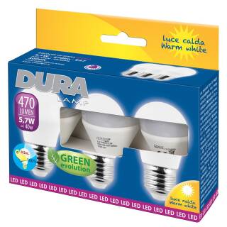 DURALAMP DECO LED ROUND Dreierpack - 5,7W/3000K | 470lm | 240° | E27 | 220-240V | Warmweiß Detailbild 0