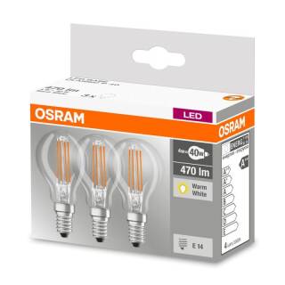 Osram LEDbase Classic P Filament 4-40W/827 E14 klar 200° 806lm echt warmweiß nicht dimmbar 3er Pack